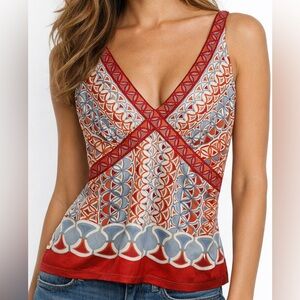 Elie Tahari Silk V-Neck Tank Top Medium